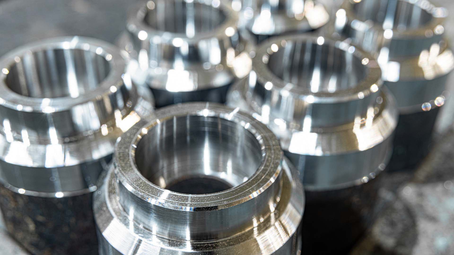 Cylindrical parts in stock manufactured on a cnc lathe.